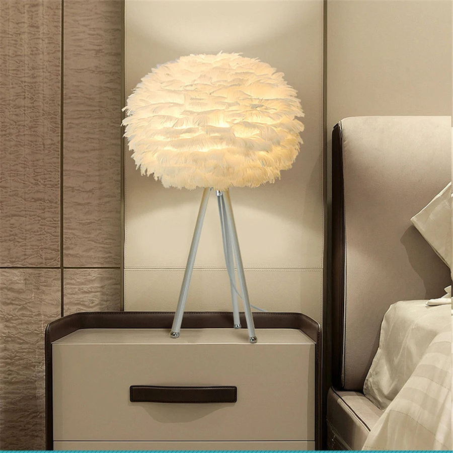 

Thrisdar modern minimalist feather LED table lamp with E27 base white feather table lamp bedroom bedside reading lamp
