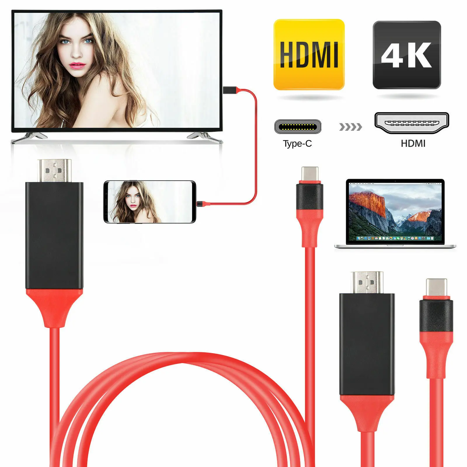 

KuWFi HUB Type-C USB-C to 4K HDMI HDTV TV Cable Adapter For Samsung Galaxy S10 Note 9 Mac