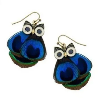 

2018 wholesale peacock feathers owl earrings 12pcs/lot