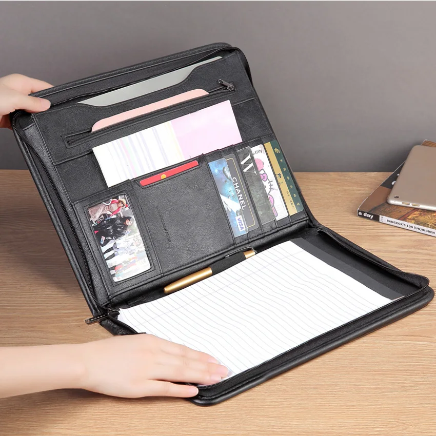 A4 Executive Conference Folder Portfolio Zipped PU Leather Organiser iPad Holder