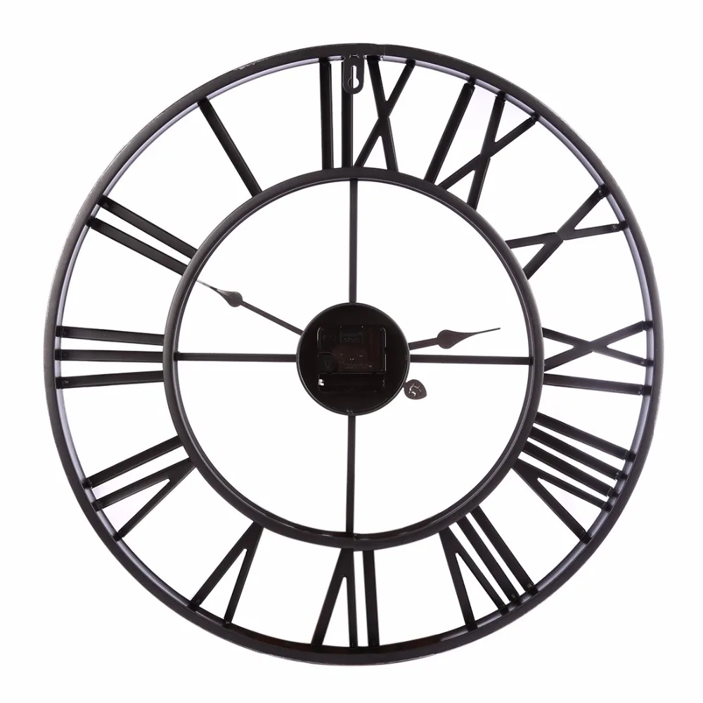 Retro Creative Hollowed-Out Wall Hanger Clock Iron Vintage Bed Living Room Roman Numberial Hanging Clock Household Wall Decor