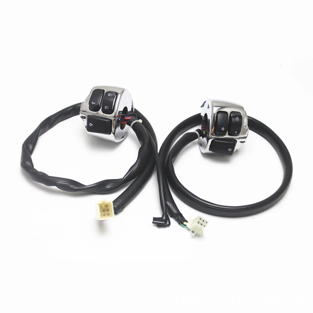 2x Motorcycle 25mm 1" Handlebar Control Switch + Wiring Harness for