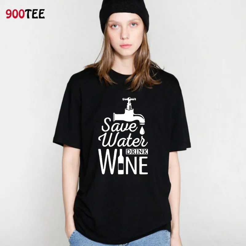 Женская футболка с надписью Save Water Drink Wine свободная летняя Повседневная большого