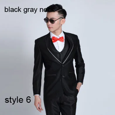 Новинка, корейский стиль, мужская одежда, мужской костюм, куртки на одной пуговице, две пуговицы, свадебные костюмы для мужчин, костюмы с брюками - Цвет: two bl gray neck