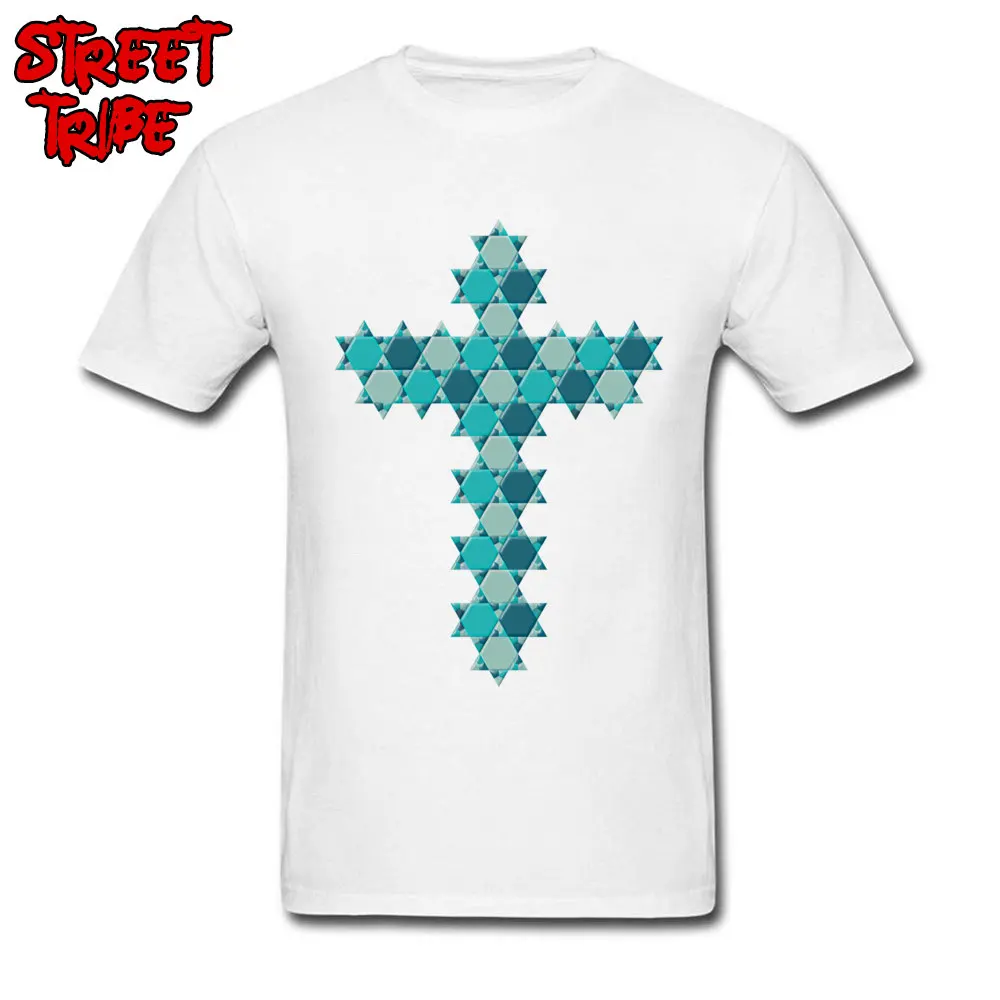 Casual Design Man Tshirts On Sale Summer Short Sleeve O Neck 100% Cotton Tops Shirts Hip hop Tops Shirts Top Quality Blue Star of David Optical Illusion Overlaying a Cross white