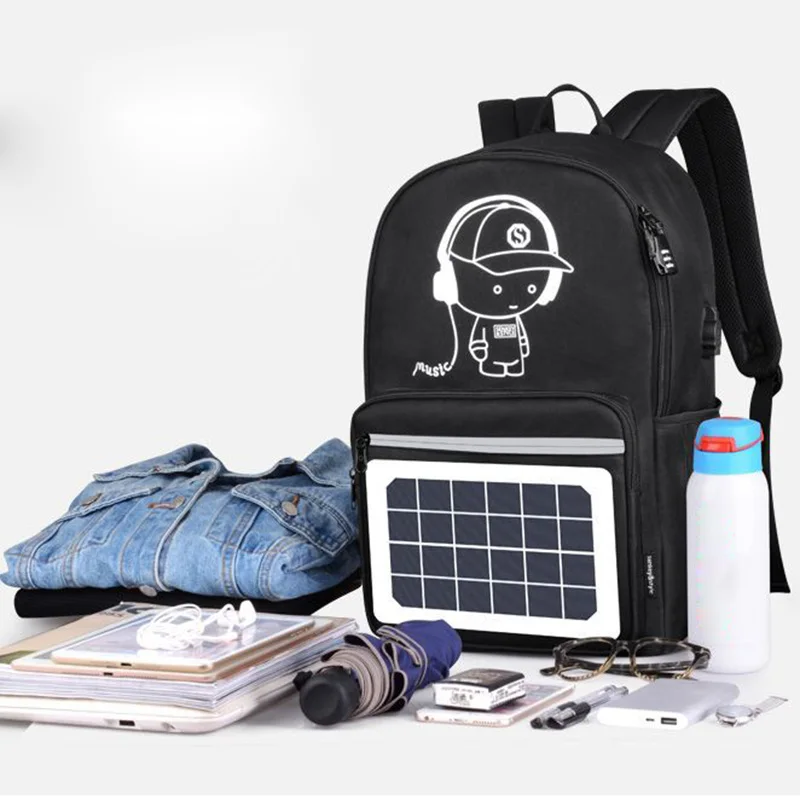 

2018 High capacity Cool Solar Powered Backpack USB Charging Anti-Theft Laptop Backpack for Men Shoulder Bags 88 Best Sal