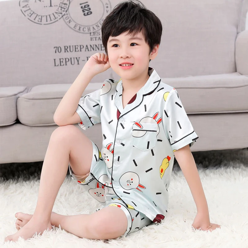 Шелковые пижамы с короткими рукавами для девочек и мальчиков, летний пижамный комплект, шелковая атласная пижама, mujeer, пижамный комплект, одежда для сна для детей 10 лет