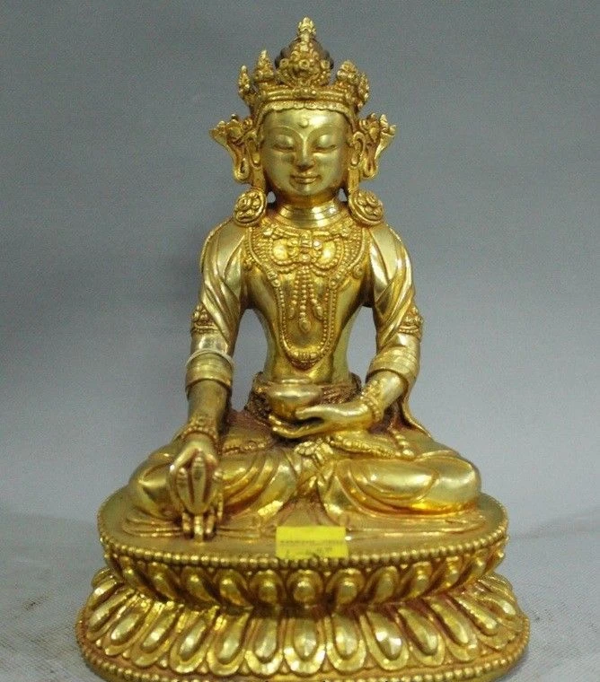 Тибетский буддизм бронзовый 24K золото Shakyamuni Sakyamuni чаша Будды скульптура|Статуи и