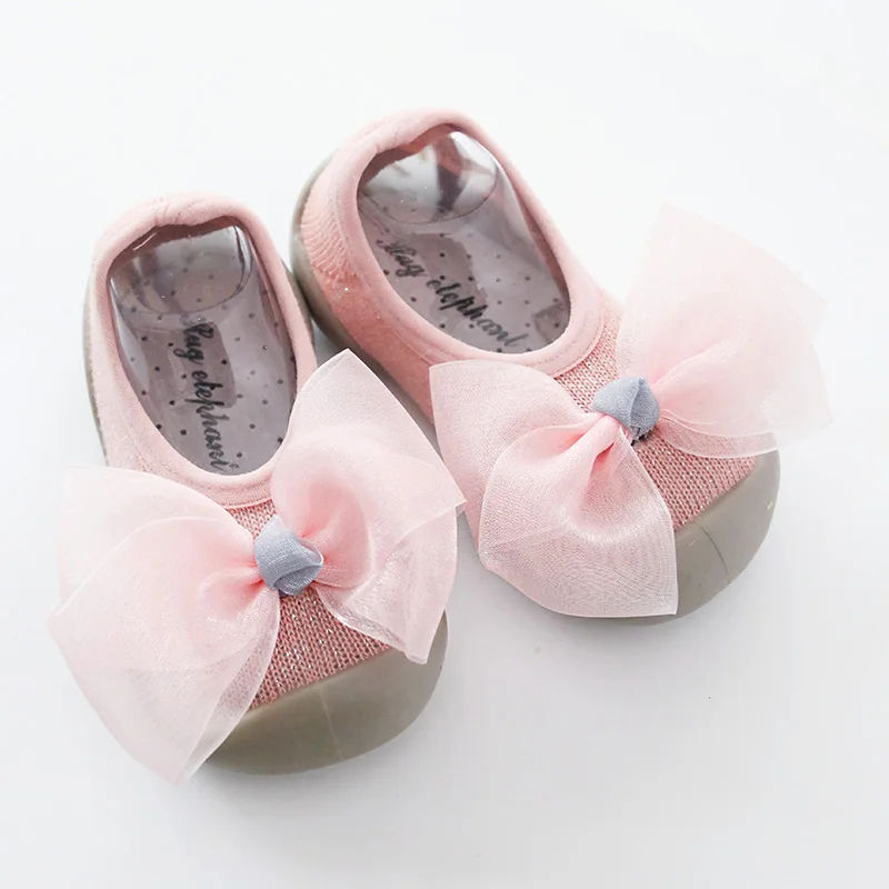 Детские носки с резиновой подошвой носки детские носки тапочки детские закрытый носок туфли тапочка носки с резиновой подошвой мягкая подошва - Цвет: Pink Bow