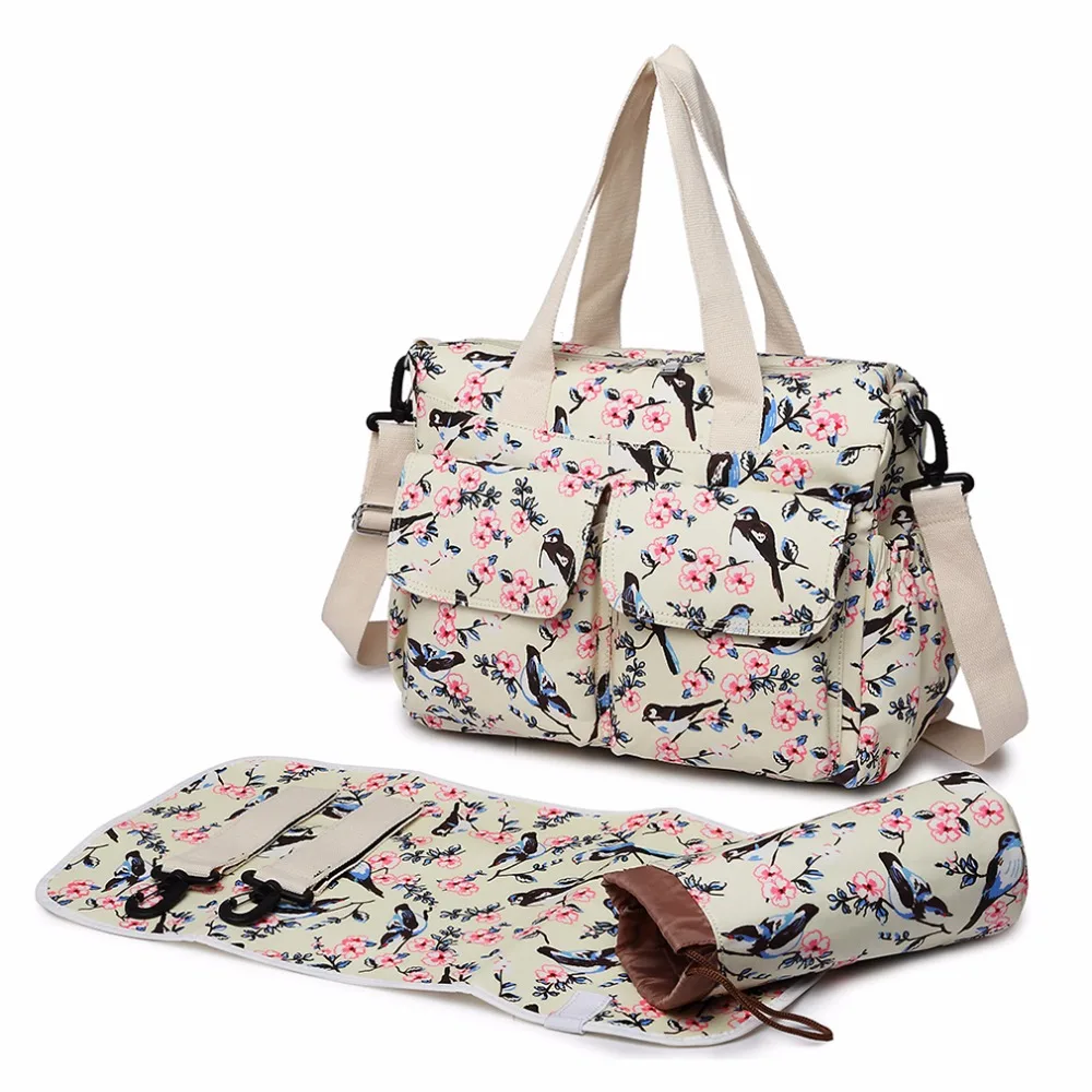 Us 40 49 25 Off Miss Lulu 3 Pieces Baby Diaper Ny Changing Bag Set Bird Flower Print Oilcloth Mummy Maternity Handbag Tote Wipe Clean Yd6603 In