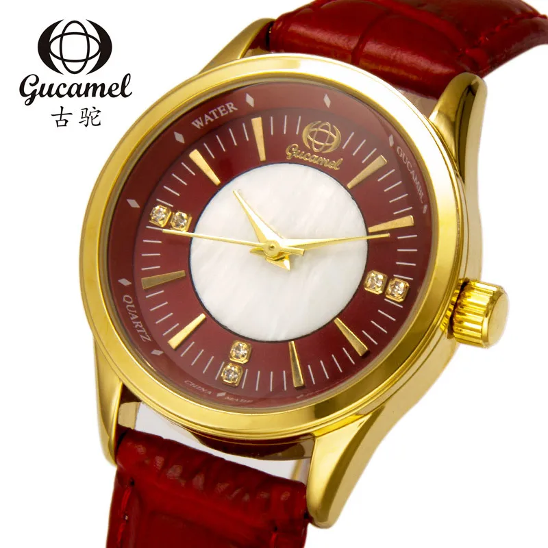 

GUCAMEL Luxury Brand Womens Watches Fashion Simple Genuine Leather Strap Water Resistant Diamond Female Quartz Wristwatch Femme
