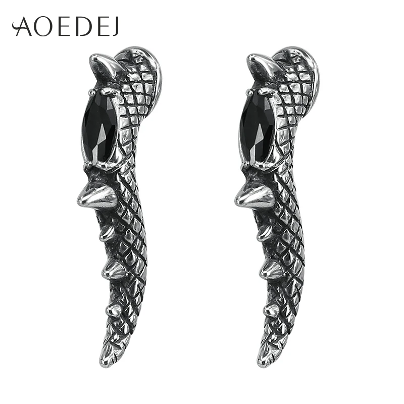 AOEDEJ 2 цвета Дракон панк серьги для мужчин шпильки нержавеющая сталь черные сережки со стразами серьги гвоздики Панк Байкер Orecchini Donna