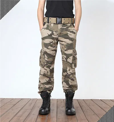 Мешковатые брюки-карго с несколькими карманами в стиле милитари, Армейский Камуфляж, мужские камуфляжные тактические брюки, цифровые пустынные армейские зеленые цвета - Цвет: Многоцветный