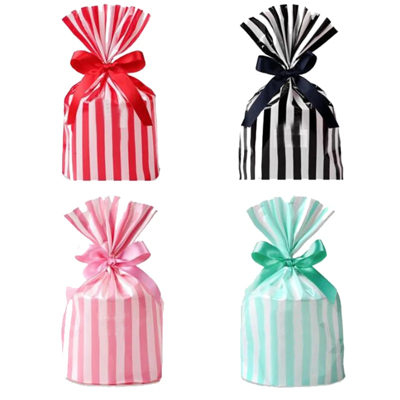 

50 pcs/pack Event Party Supplies Creative Bow Tie Stripe Cookie Candy Gift Bags Biscuits Snack Baking Food Bag No Ribbon Sticker