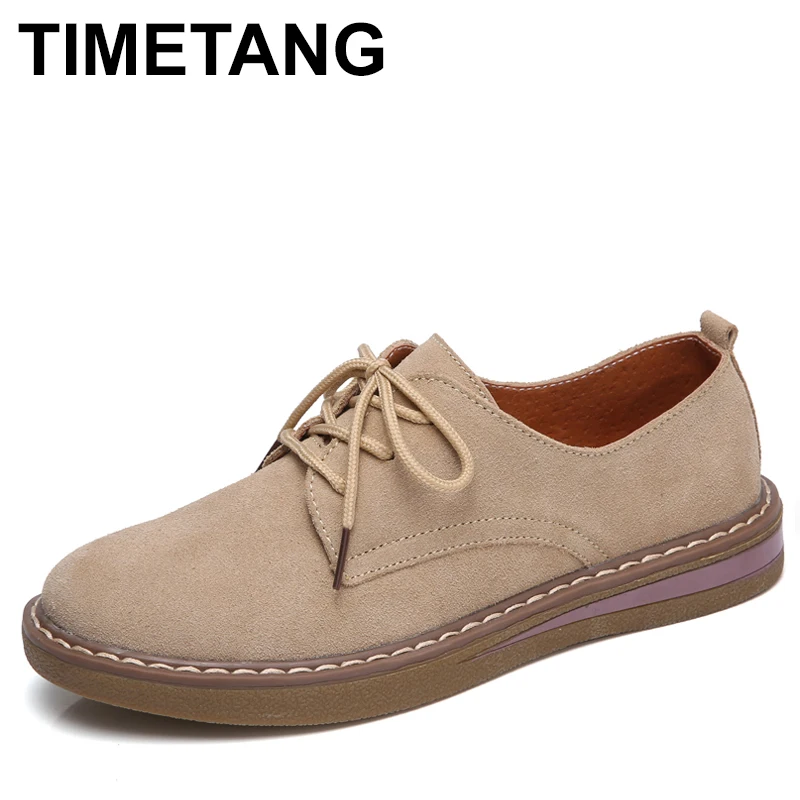 Timetang Designer Suede Women Lace Up Flats Classic Oxfords Ladies