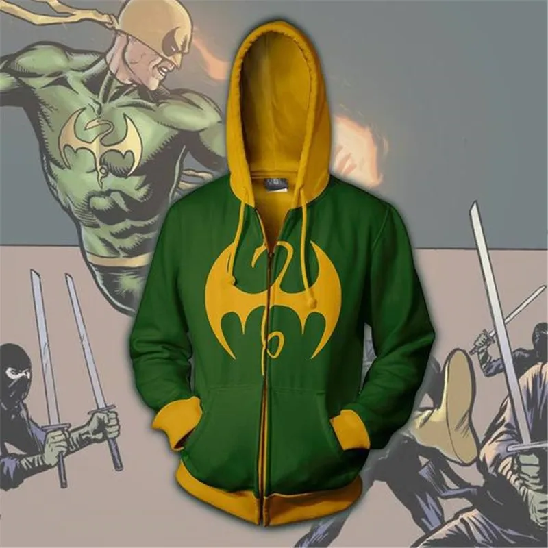 

Men Women Hooded Iron fist 3D Printed Hoodies Casual Tracksuit Casual zipper hoodie hooded US size hip hop tops