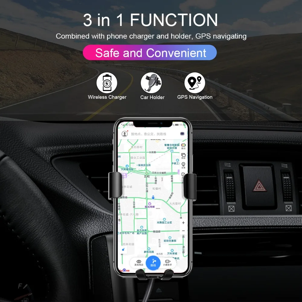CHOETECH تشى سيارة لاسلكية شاحن حامل هاتف ل فون Xs ماكس Xr 8 زائد الهاتف سريع سنادات بالسيارة اللاسلكية كابل شحن لهواتف سامسونج S9