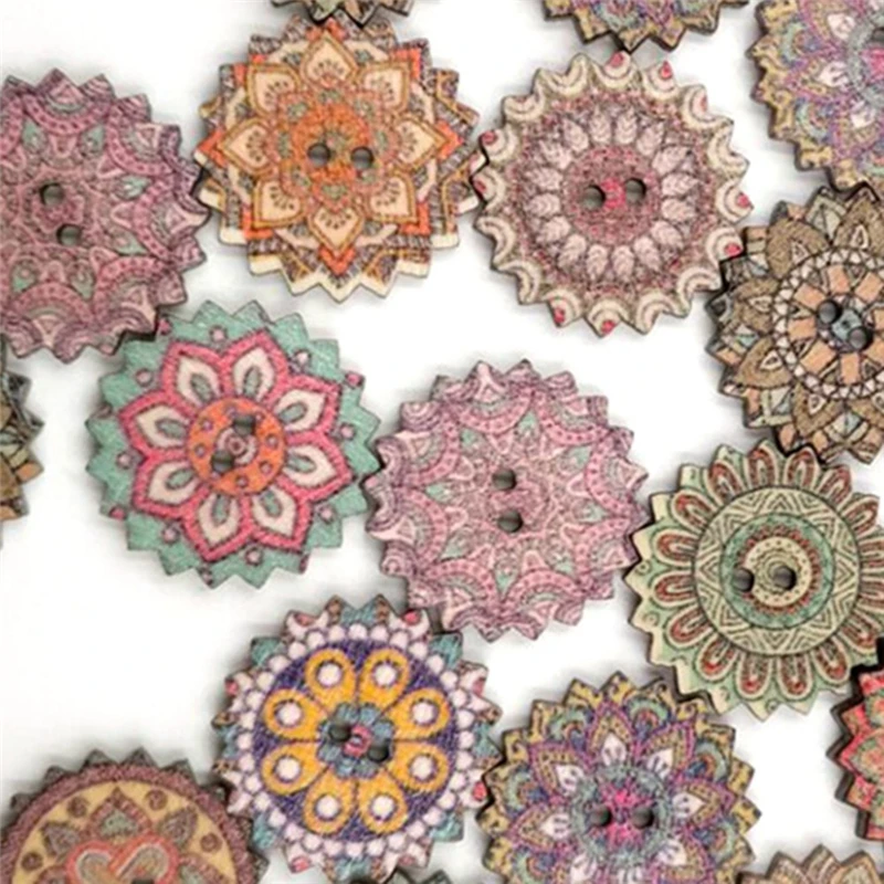 50pcs Painted Gear Wooden Buttons for Handwork Sewing Scrapbooking Handmade Clothing Crafts Accessories Sewing Art 2025mm (4)