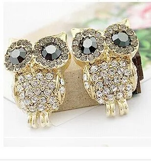 

Pendientes Real Zinc Alloy Animal Brincos 2018 Retro Style Owl Shaped New Fashion Big Eye Sparkling Full Stud Earring For Women