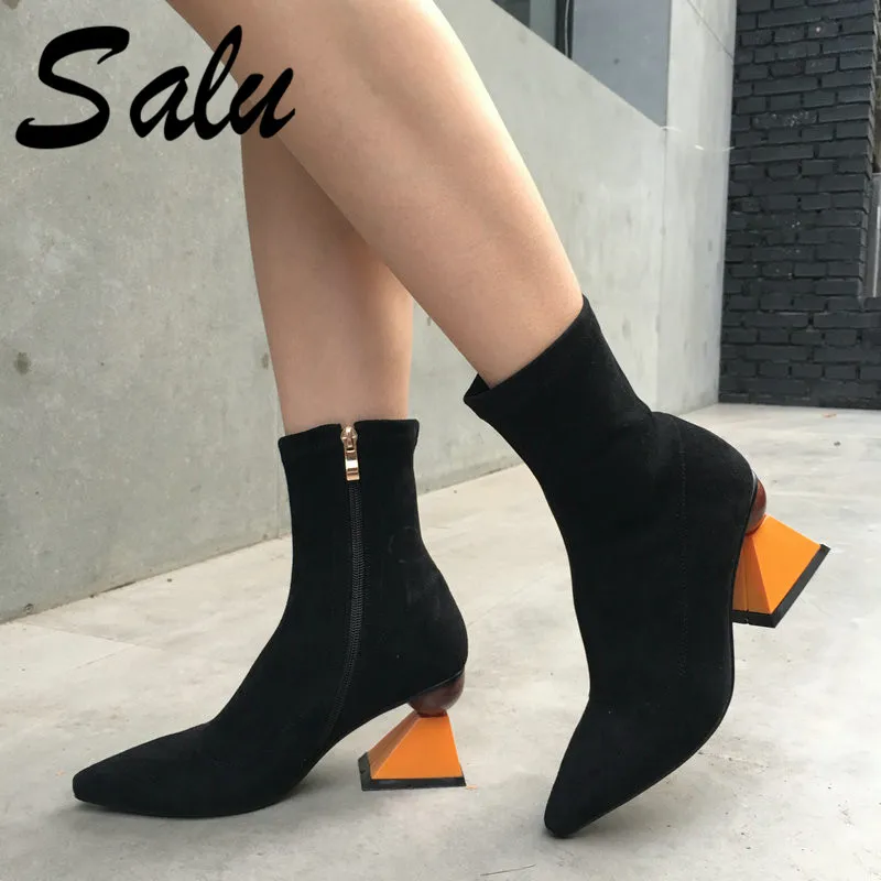 

Salu Women Ankle Boots High Quality Suede Leather Short Plush Inside Booties Warm Shoes Woman Buckles Office Size 39 40