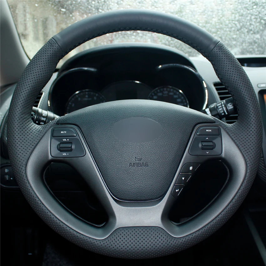 

High quality Black Artificial Leather anti-slip customized car steering wheel cover For Kia K3 2013 K2
