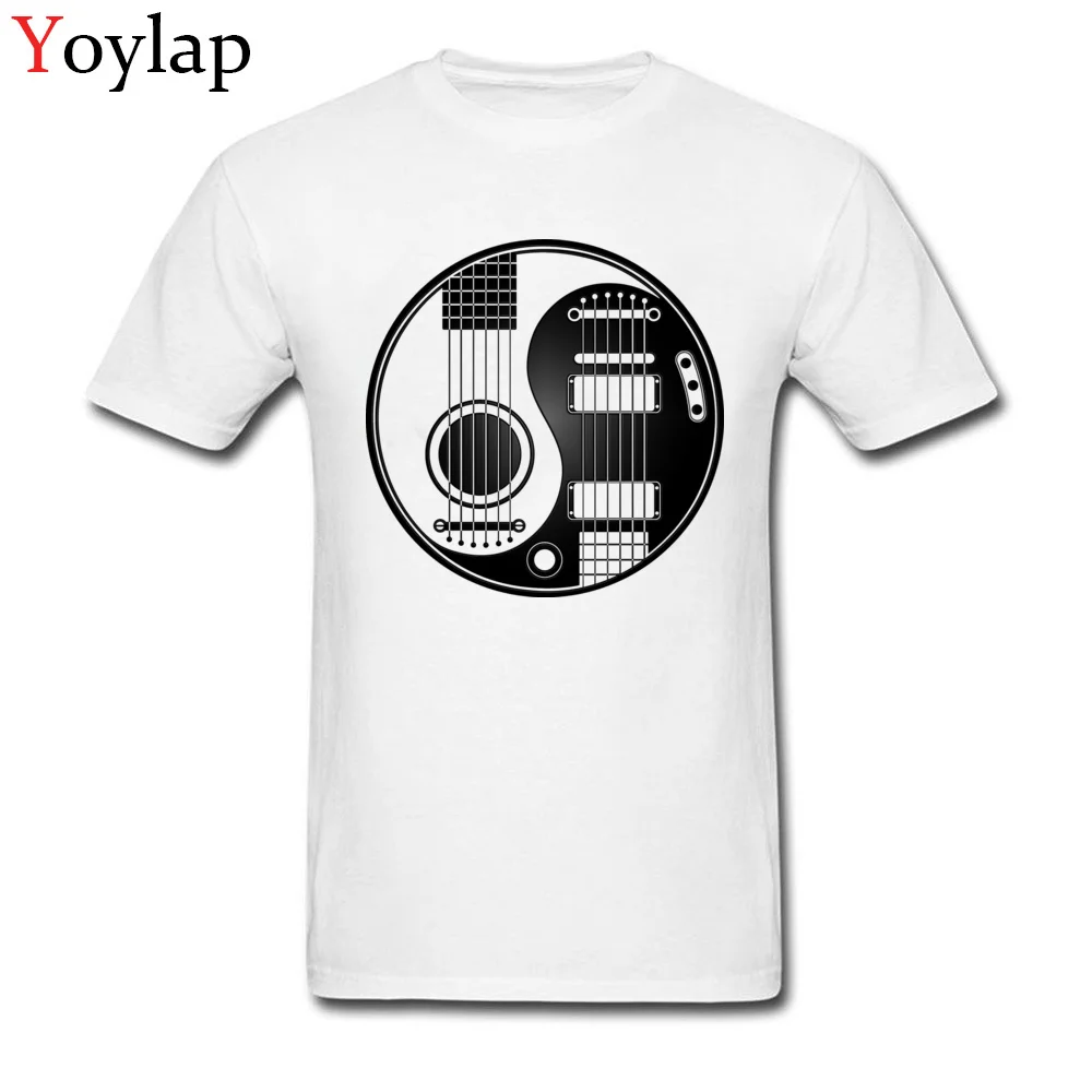 Printing T Shirt Funky Round Neck Acoustic Electric Guitars Yin Yang Cotton Fabric Boy Tops Shirt Casual Short Sleeve Clothing Shirt white