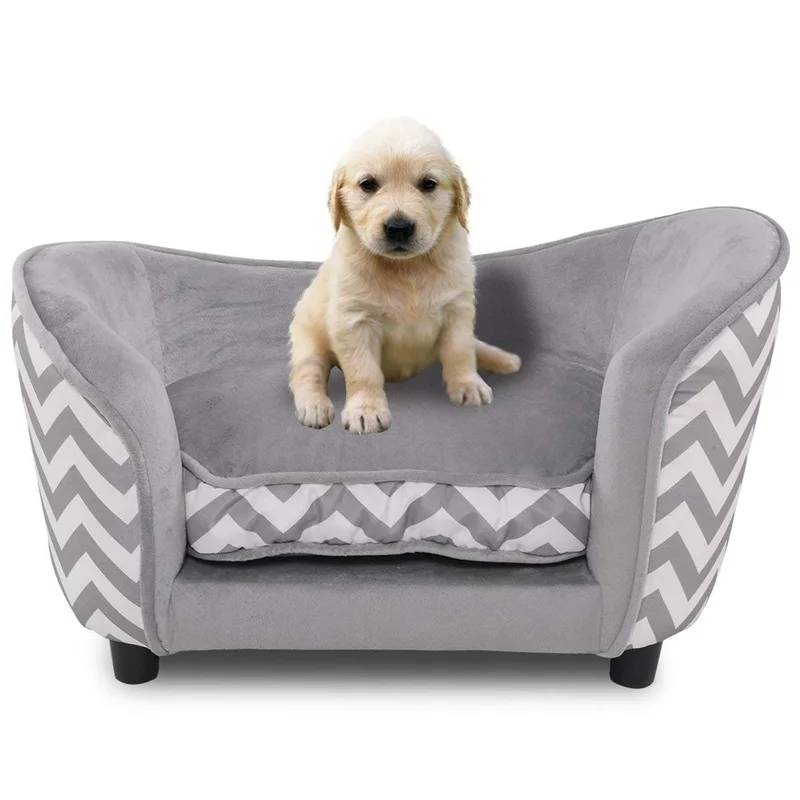

Ultra Plush Snuggle Soft Warm Dog Sleeping Bed with Cushion Wave Printed Washable Puppy Pet Sofas 2" Legs Lift Beds PS6509