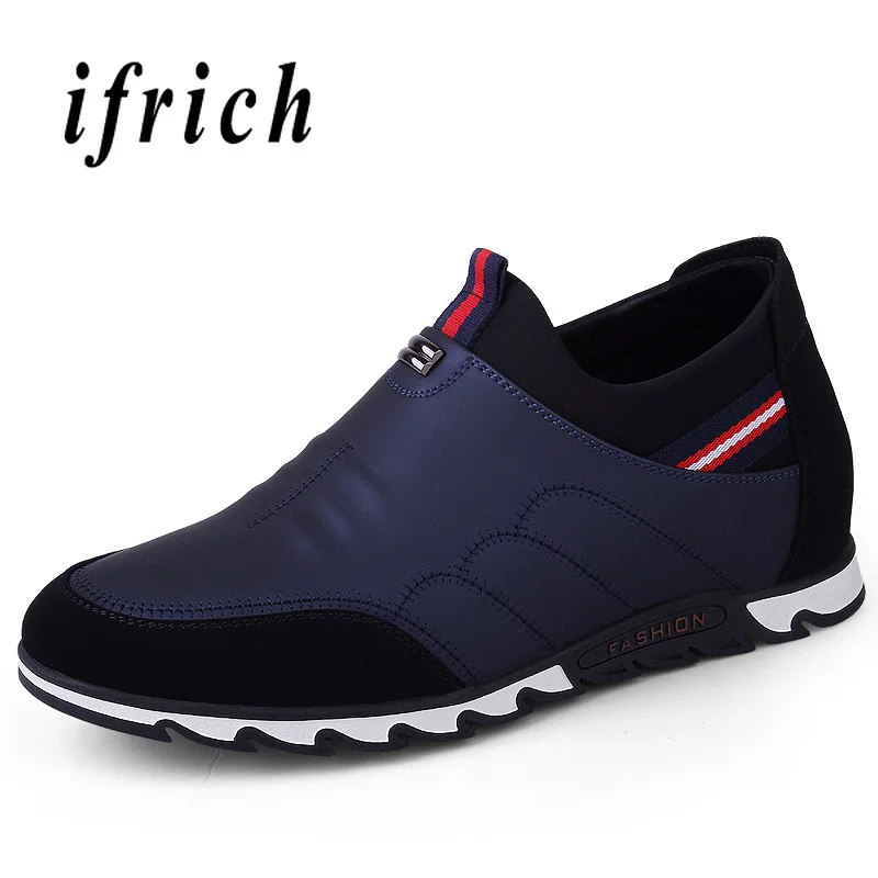 

2019 New Men Pu Leather Shoes Flats Height Increase Adult Casual Shoes Black Blue Youth Fashion Mens Shoes Slip On Men Sneakers