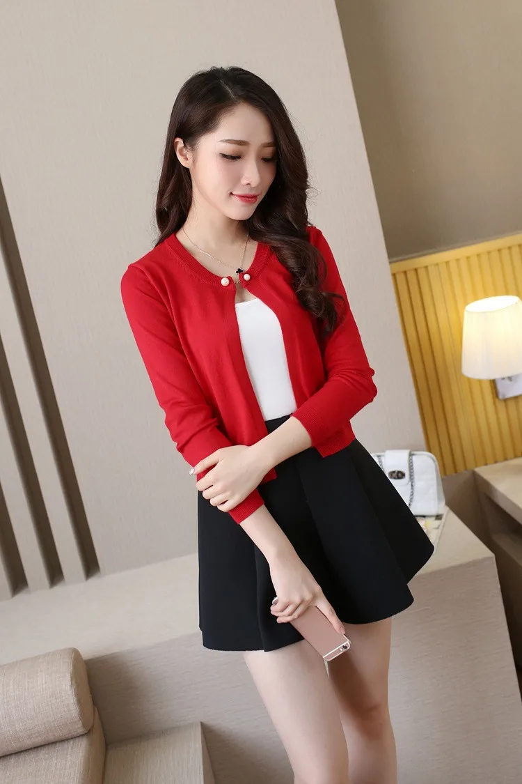 

Mr.nut spring and summer Korean version of the slim cardigan pearl buckle shawl jacket knit top fresh and sweet ladies sweater