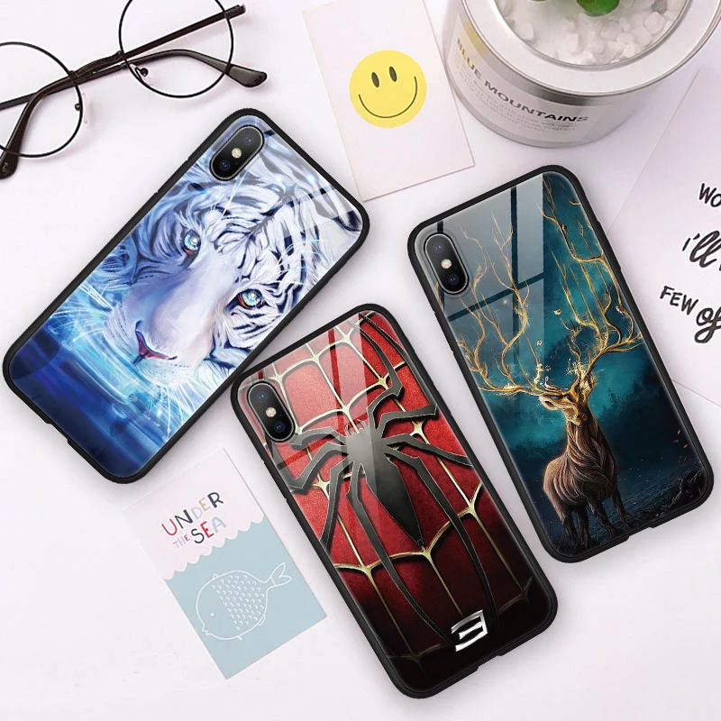 

Tempered Glass Pattern Animal Case FOR iphone XR X XS Max 6 6S 7 8 Plus Coque For Meizu 16X 16 FOR Samsung Galaxy Note 8 9 Case