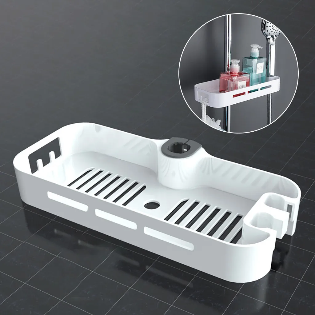 

Holder Rack Bathroom Shower Rack Punch Free Shower Tray Sundry Organizer Shelf Microwave Oven Shelving Unit 2-Tier Bath 19JUL5