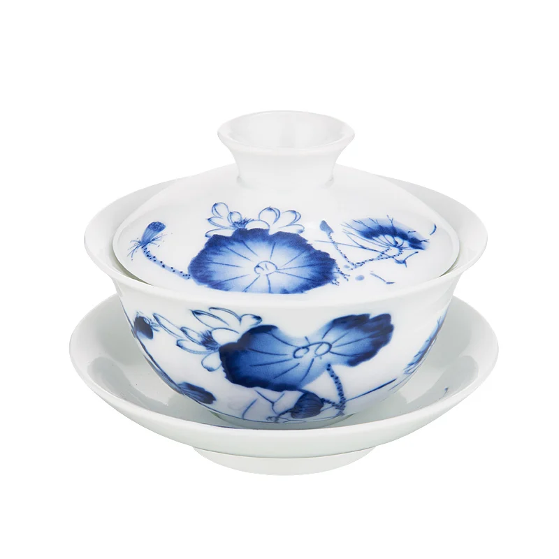 Набор керамических чайных чашек кунг-фу с синим и белым фарфоровым узором