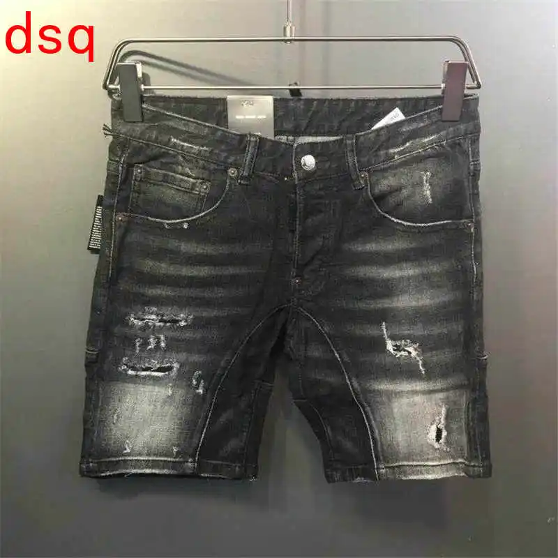 

F.N.JACK Mens Jeans Men Short Jeans Stylish Ripped Jeans Moto&Biker Skinny Short Jeans Men Straight Denim Zipper Fly Knee Length