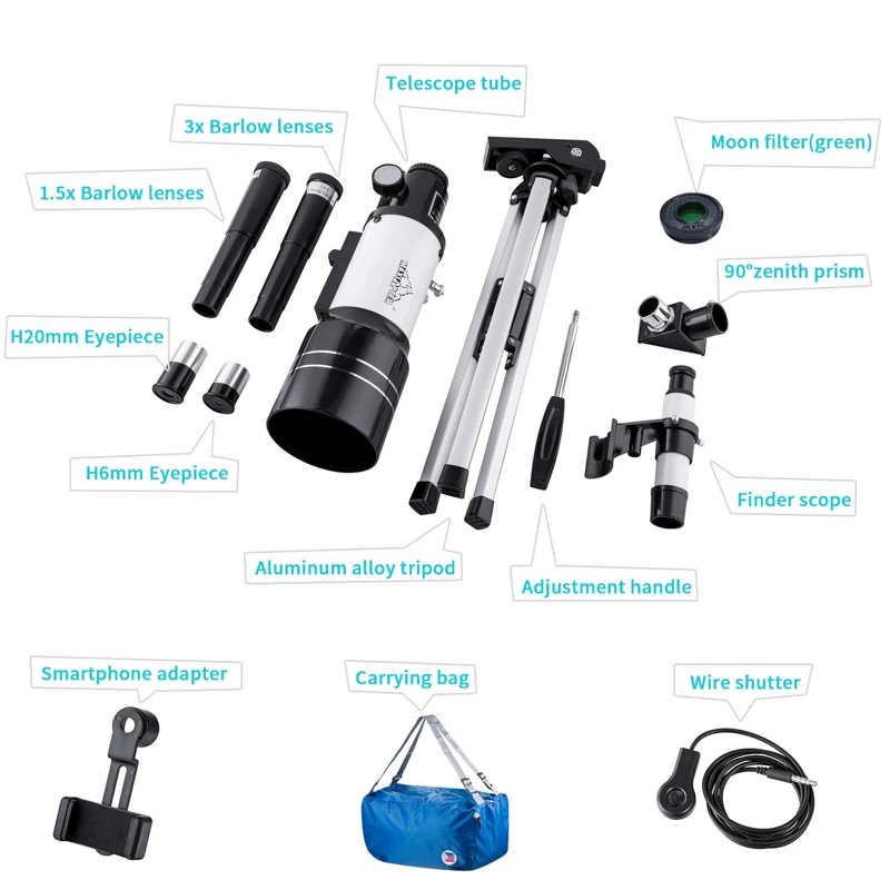 Refractor Telescope Astronomical 300/70mm 150x for Beginners Adults Kids Professional Astronomy Telescope with Tripod MAXLAPTER