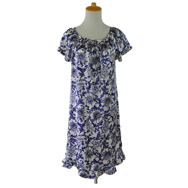 Новое поступление 100% чистый шелковицы Цветочные шелковой ночной рубашке классический Ночное Мягкая пижамы летнее платье Стиль