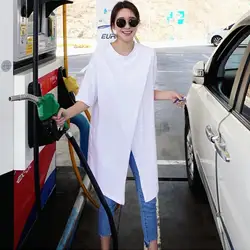 Лидер продаж 2019 летние Для женщин модная, с короткими рукавами, хлопковая футболка корейский стиль сплошной Цвет топы с длинными рукавами