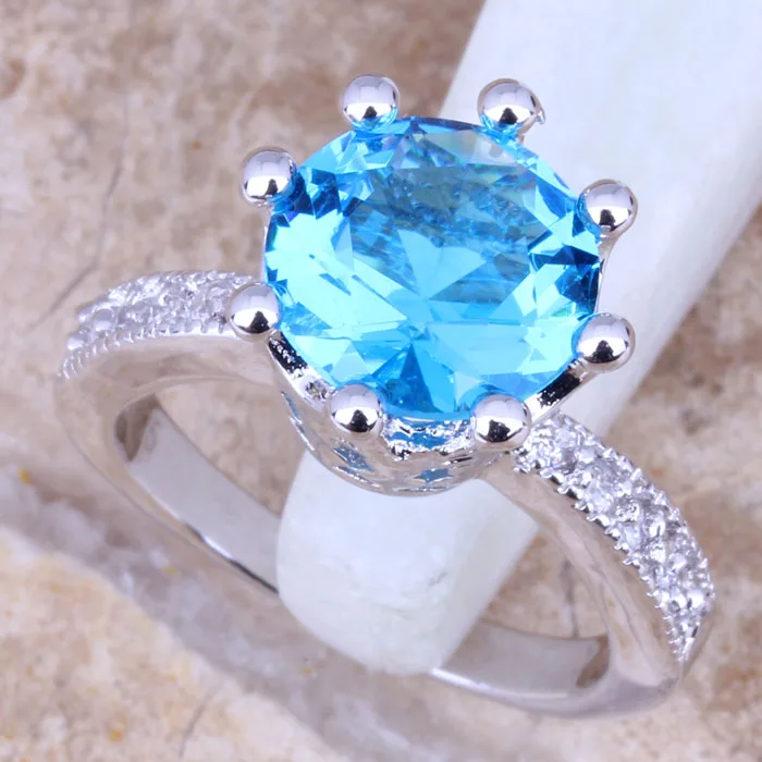 Sky Blue Cubic Zirconia White CZ Silver Plated Women's Jewelry Ring Size 6 / 7 8 9 R0793 | Украшения и аксессуары