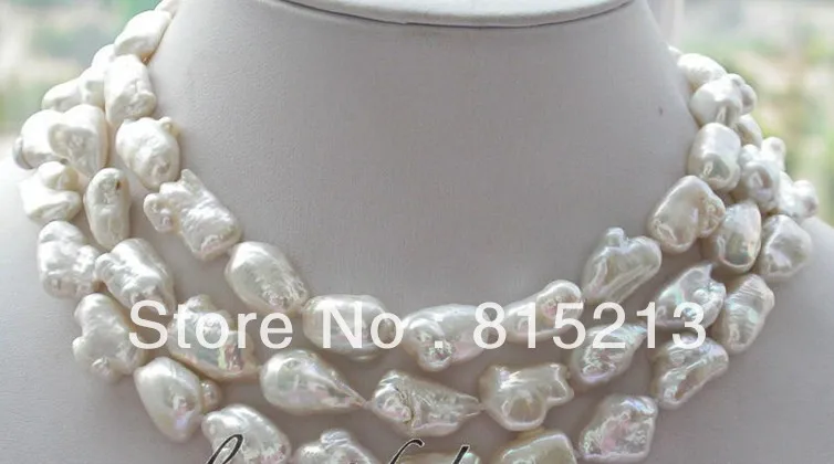 

FREE SHIPPING>>>@@ > N297 46" 20MM white baroque keshi reborn pearl necklace