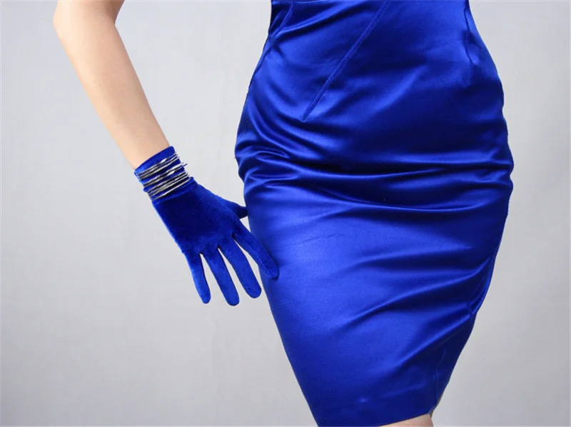 Черные бархатные перчатки Серые короткие 22 см Для женщин высокие эластичные бархатные фланель Модные Элегантные Перчатки TB14