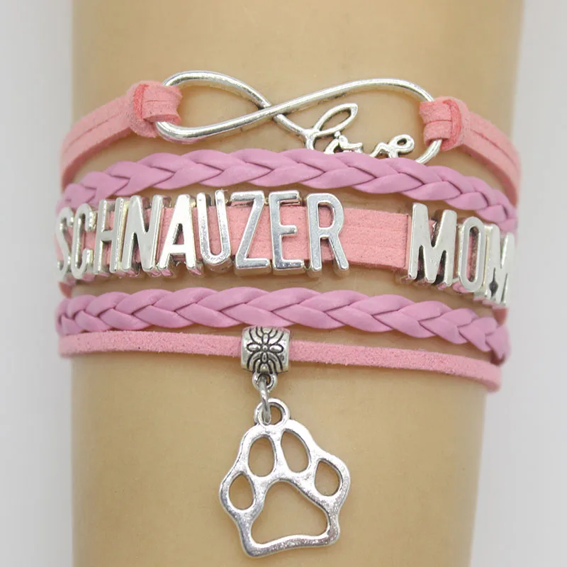 Новое поступление розовые браслеты SCHNAUZER MOM очаровательные плетеные кожаные