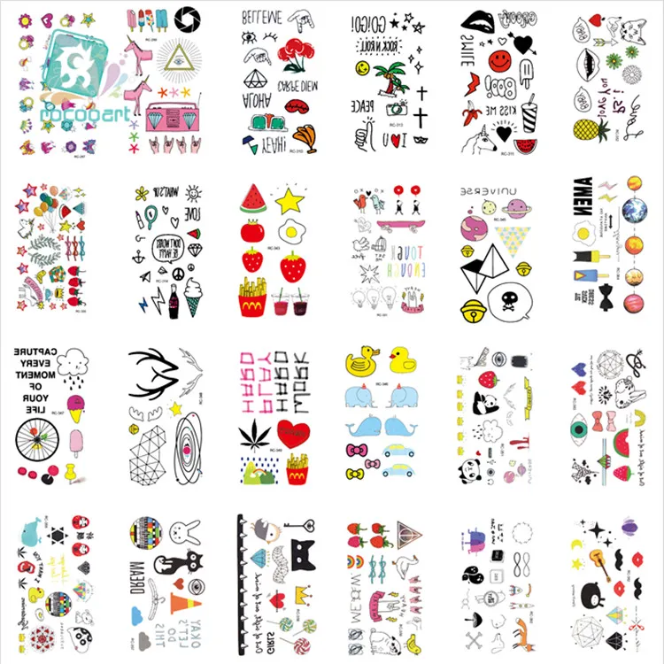 

25 Different Children's Colorful Tattoo Stickers Waterproof CartoonTattoos For Kids With Duck Icecream Cherry Elephant Shape