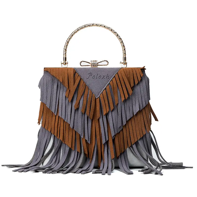 Buy Fringe Tassel Bag Suede Ribbon Bohemian Hit Color