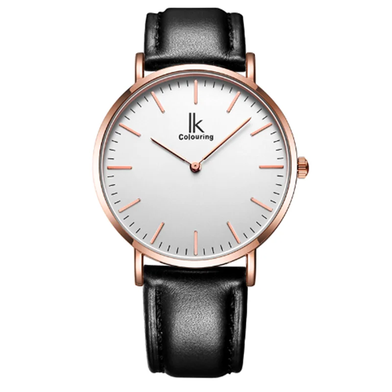 

IK Colouring Male Quartz Watch Super Slim Japan Movement Stainless Steel Case Leather Strap Men Clock Waterproof Relojes Hombre