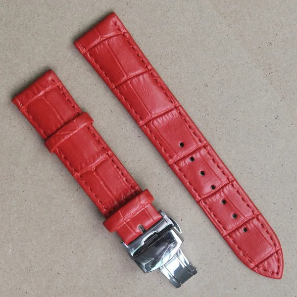 Кожаный ремешок для часов Ремешок 14 мм 16 мм 18 мм 20 мм Серебряная Бабочка застежка пряжка Замена браслет пояса синий Розовый красный, белый - Цвет ремешка: Красный