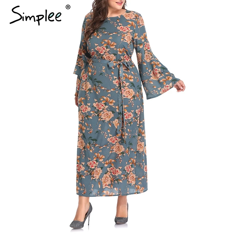 Simplee Boho Цветочный принт шифоновое платье плюс размер женские летние длинные