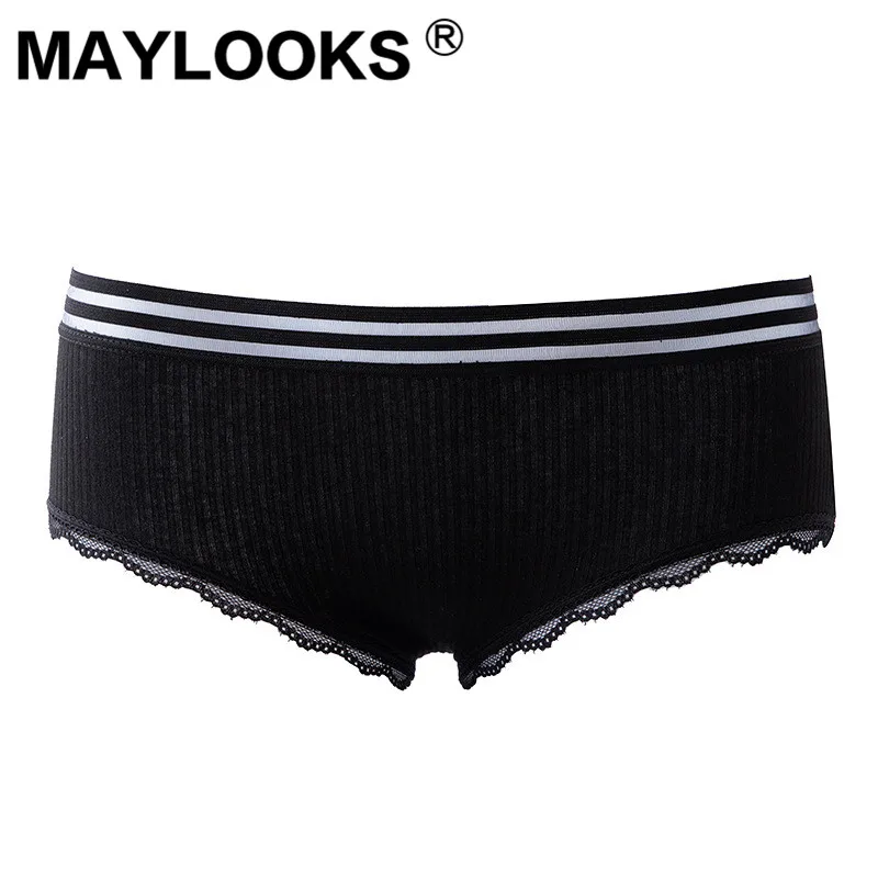 Maylooks бесшовное нижнее белье женское хлопковое нижнее белье с низкой посадкой кружевной нитью однотонные простые женские трусы P97