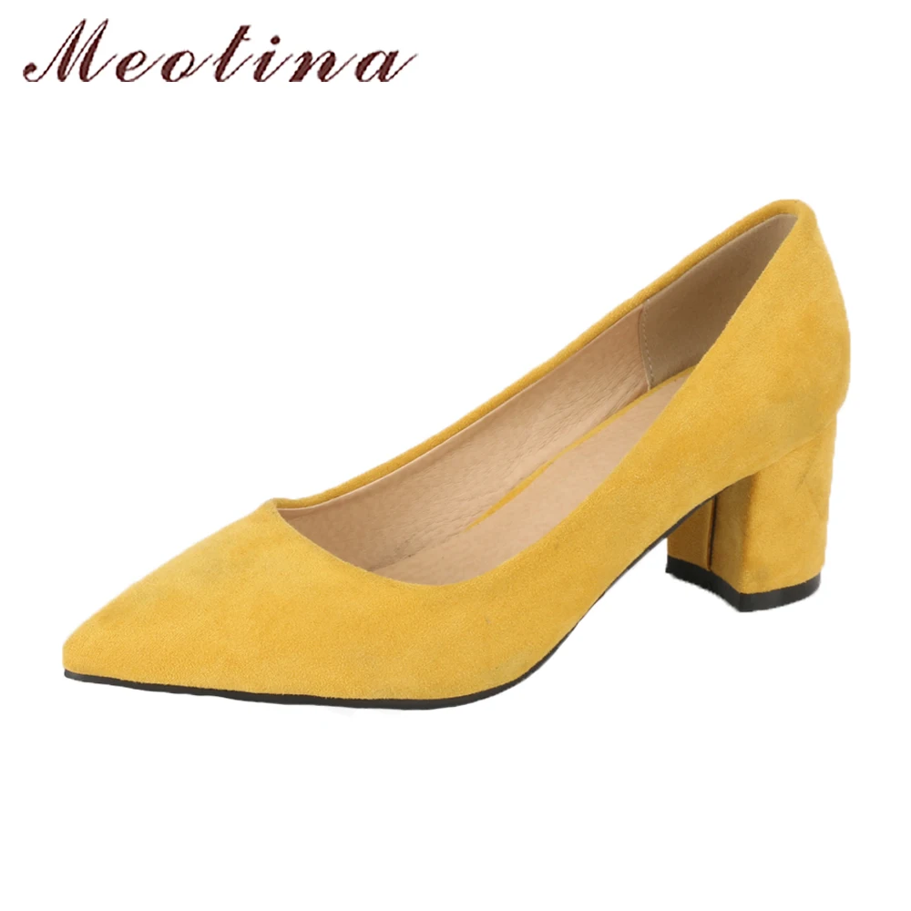 Acheter Meotina Épais Haute Talons Chaussures Femmes Pompes Bout Pointu Travail Chaussures Slip Sur Haute Talons Printemps Chaussures Grande Taille 9 42 43 rouge Jaune