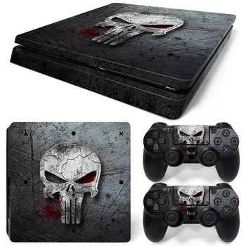 

white and grey skulls with grey background skin sticker for PS4 slim console and two controller covers #TN-P4Slim-0158