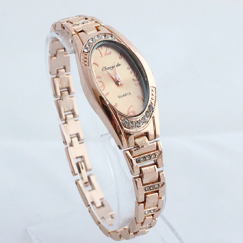 Heiße Populäre Beiläufigen Dame frauen Mode Uhren Mädchen Rose Gold Edelstahl Uhr Armband Luxus Kleid Quarz Armbanduhr O80