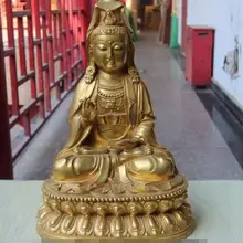 S6119 тибетский буддизм, бронзовый медный 24 K золотой позолоченный Kwan-yin статуя Бодхисаттвы Гуаньинь